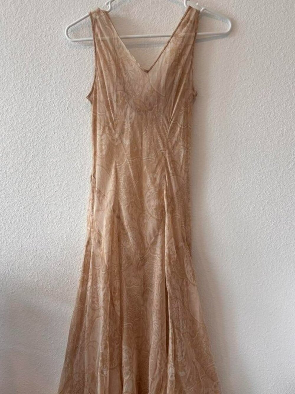 Tan Beaded Cowl Neck Slip Dress
